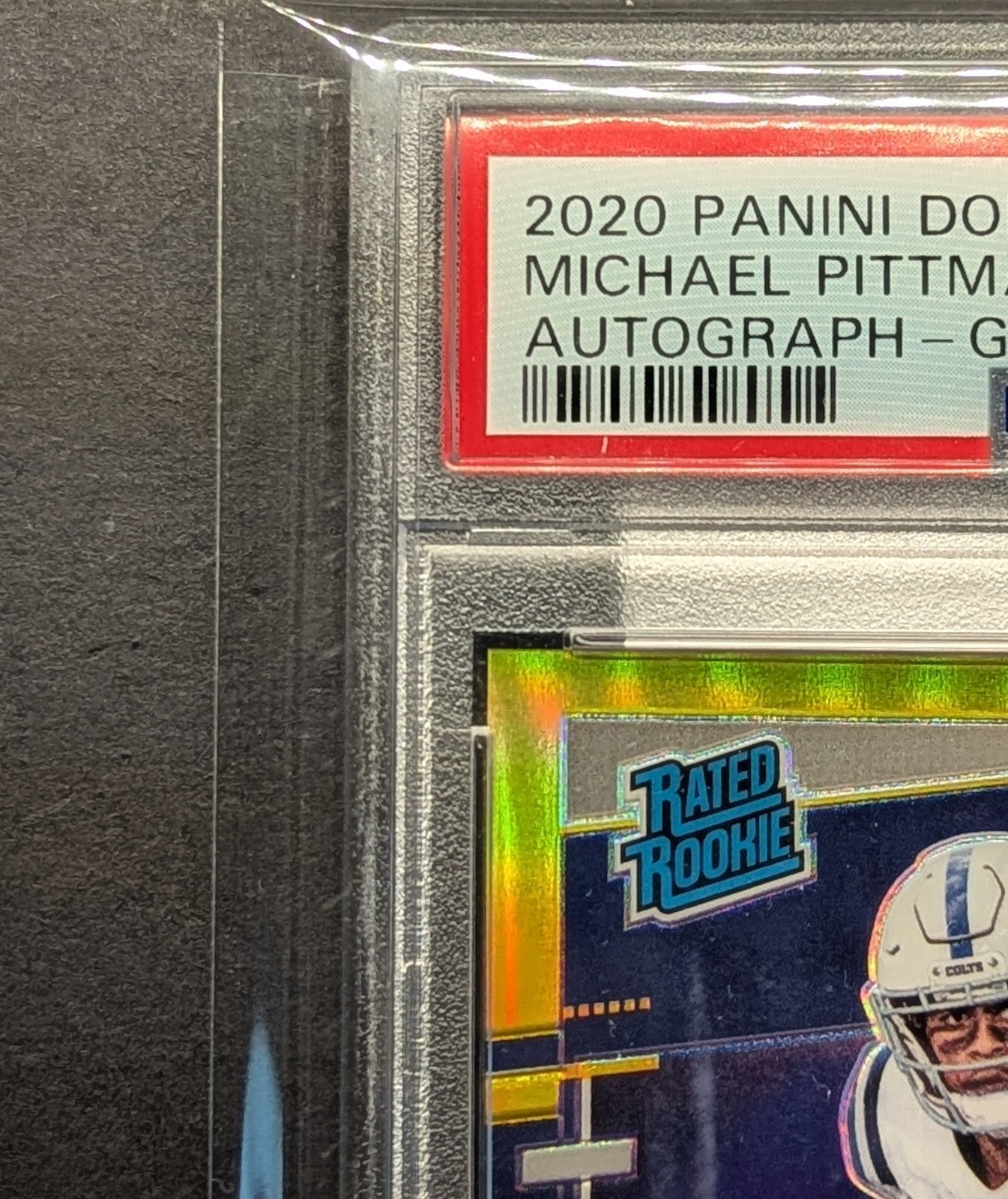 MICHAEL PITTMAN Rookie Auto 2020 Optic Gold Holo Prizm Rated Rookie SSP /10 RC view 2