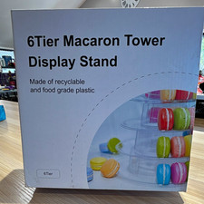 6 Tier Clear Plastic Round Macaron Tower Display Stand, Solid Plain Modern