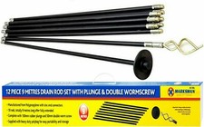 12Pcs DRAIN RODS SET Unblock Plunger Worm Screw 9M Drainage Pipes Cleaning UK