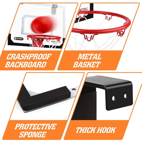 Indoor Over the Door Backboard Mini Basketball Hoop Net With Ball Pump Game Set - Picture 2 of 12