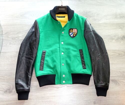 DSQUARED2 LEATHER JACKET 48 logo dsquared 2 d2 college leather green black - Bild 8 von 15