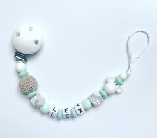 Catenella Ciuccio Fiocco Nuckelkette Beißkette con Nome Bianco Menta Verde Menta