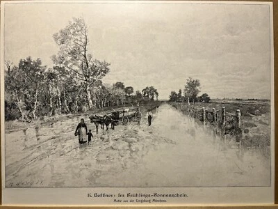 Antik Illustration 1893 FRÜHLING SONNENSCHEIN ABBILDUNG Kunstdruck Holzschnitt - Bild 1 von 4