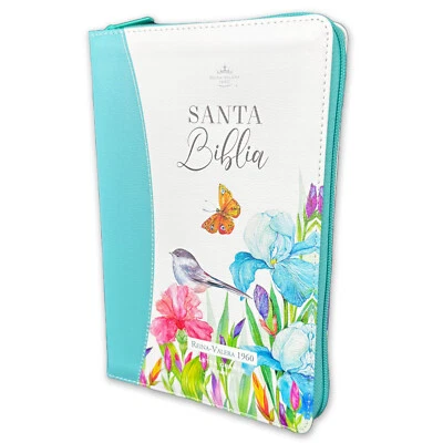 MUNDO BIBLIA Biblia para Mujer con Cierre Letra Grande RV1960 piel floral turquesa con indice