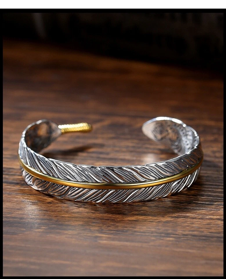 Brazalete brazalete ajustable plumas plateadas joyería de moda para hombre 1-268 Foto 3 de 4