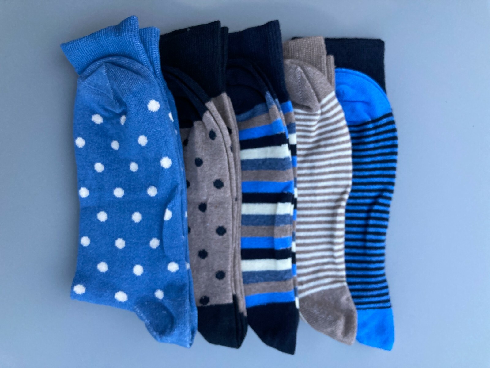 M & S MARKS AND SPENCER Men's Cotton Rich Socks 5 PAIRS Spots Stripes