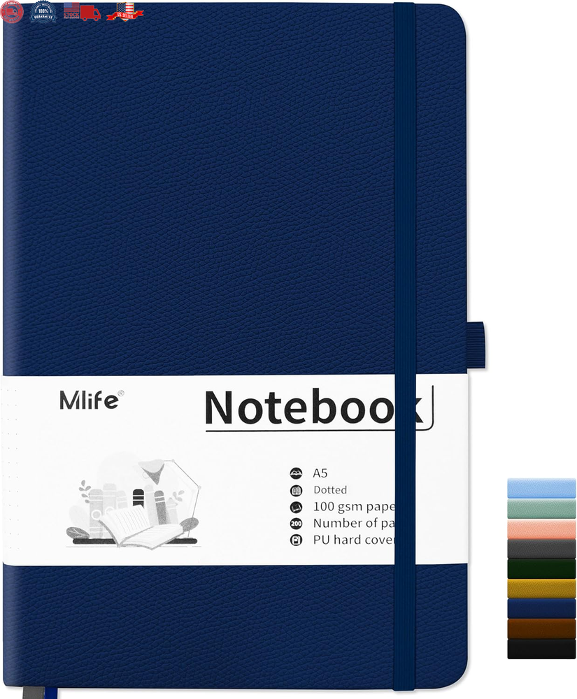 A5 Dotted Notebooks,Dotted Grid Journal with Pen Holder, Dotted DOTTED Blue