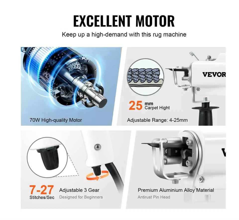 Pistola de tufo VEVOR, máquina de tecelagem de tapete elétrico cortada, máquina de tapete - Imagem 4 de 4