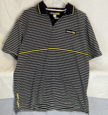 Reebok Polo Shirt Men LARGE Athletic Dept Vintage Black White Stripes