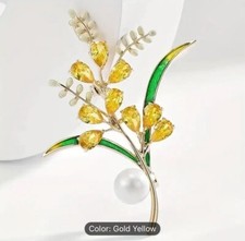 Yellow Flower Brooch Pin, Pearl Brooch Pin Golden, Elegant Gift Ideas