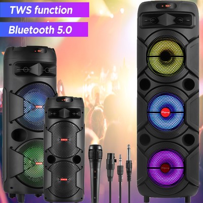 Large Bluetooth Speaker Rechargeable Stereo Triple 8'' Woofer Karaoke Machine Mic