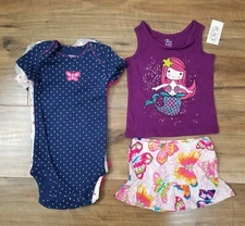 NWT Carter's Baby Girl Bodysuits 5 Pc Set Romper + 2PC Gift Size 9 Months - K159