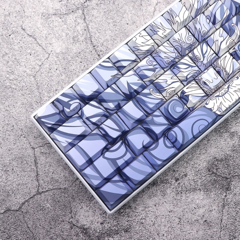 136-Piece Blue Orlong Side-Printed Mechanical Keyboard Keycaps with Illumination