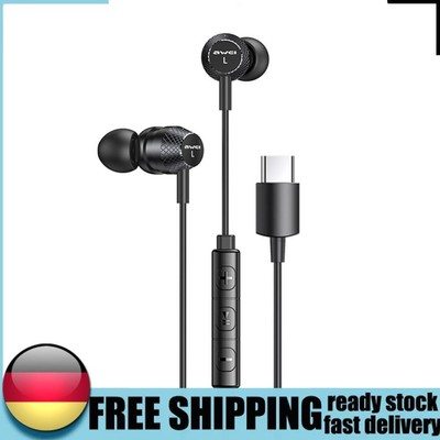AWEI TC-5 USB C Wired In Ear Earbuds HiFi Bass Sound Stereo Headphones with Mic