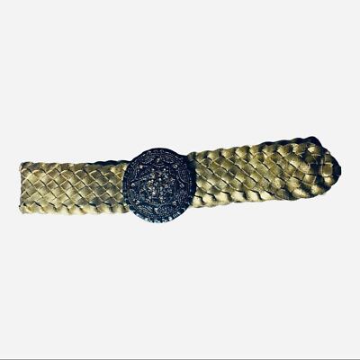 Chico’s Wide Metallic Gold Braided Leather Ornate Medallion Belt Size M/ Large Chico main image 4