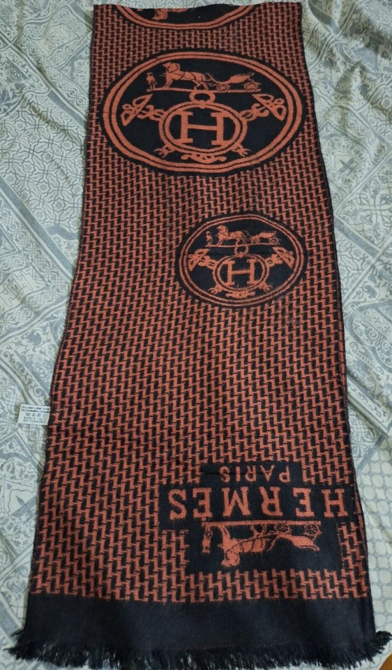 HERMES Bufanda Envoltura Estola Lana Lana Cachemira Caballo Logo Hecho en Italia Foto 4 de 4