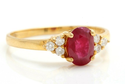 1.55 Carat Natural Red Ruby and Diamonds in 14K Solid Yellow Gold Ring - Picture 2 of 6