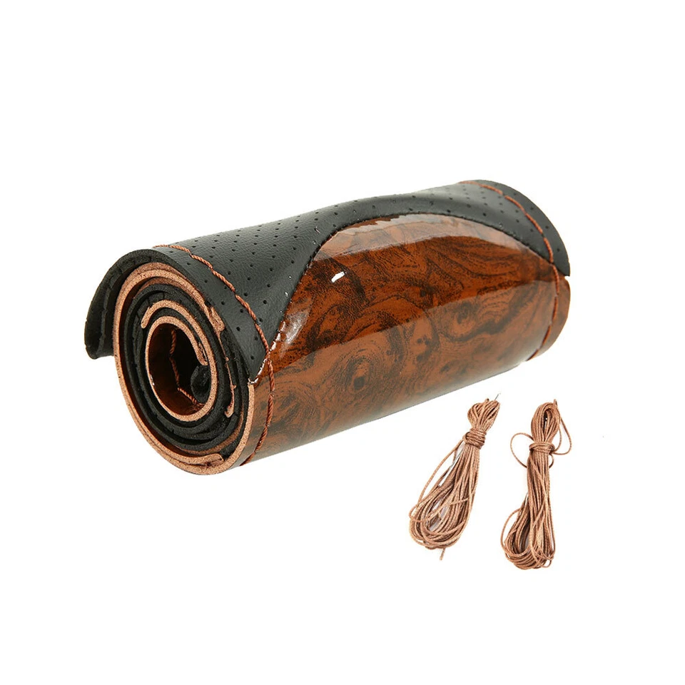Peach Wood DIY Leather Steering Wheel Cover Non-Slip Universal Car Accessories — 第 4/4 张图片