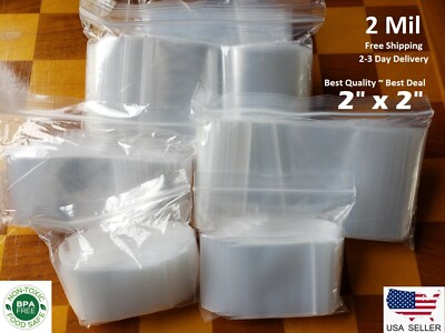 2''x 2'' CLEAR 2 MIL ZIP SEAL BAGS POLY PLASTIC RECLOSABLE LOCK MINI SMALL BAGGIES