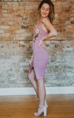 Pink V-Neck Mini Dress With A Side Slit | eBay