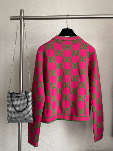 Women's Pink gg Intarsia Cotton Blend Cardigan - Picture 2 of 8