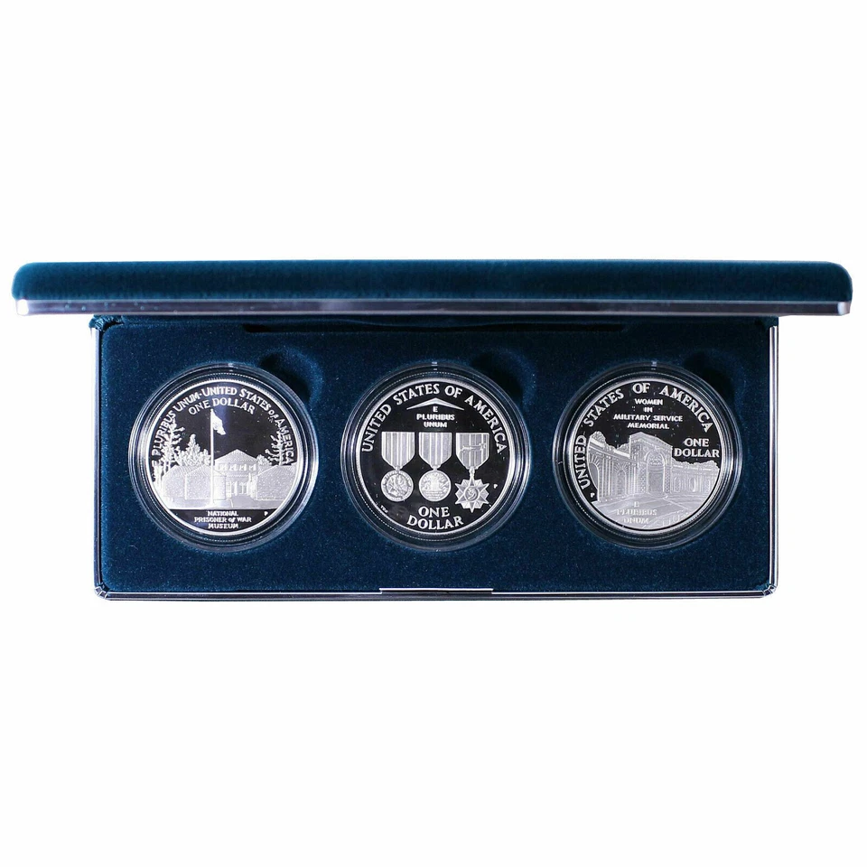 1994-P US VETERANS COMMEMORATIVE 3-COIN SILVER DOLLAR PROOF SET~BOX AND COA INCL - Image 3 of 4