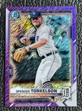 🔥SPENCER TORKLESON 2021 BOWMAN CHROME PURPLE SHIMMER REFRACTOR ROOKIE /250!🔥