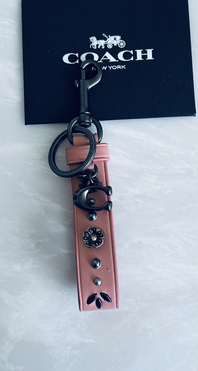 NEW COACH CORAL LEATHER RIVETED LOOP TEA ROSE BAG CHARM KEY RING
