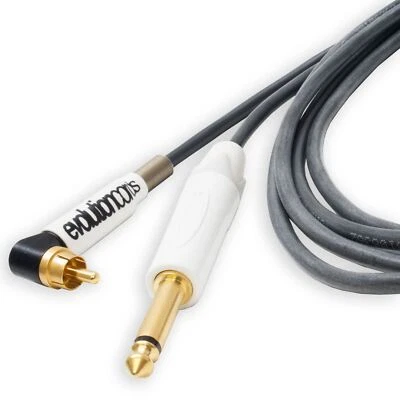 LAPP, SWITCHCRAFT, NEUTRIK, EVOLUTION CORDS Evolution Angled RCA Tattoo Cord to 1/4" Jack. Silicone Twin Core MEDUSA Cable.