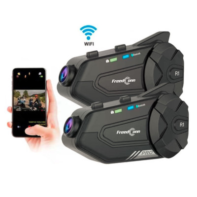 Bluetooth Intercom Mic Speaker Earpiece 2K HD Camera Recorder for 2 Rider R1 pro