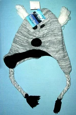 NWT  $24 Polar Wear Animal Hat Gray/Off-White Knit Sock Bear Hat w/Tassle*
