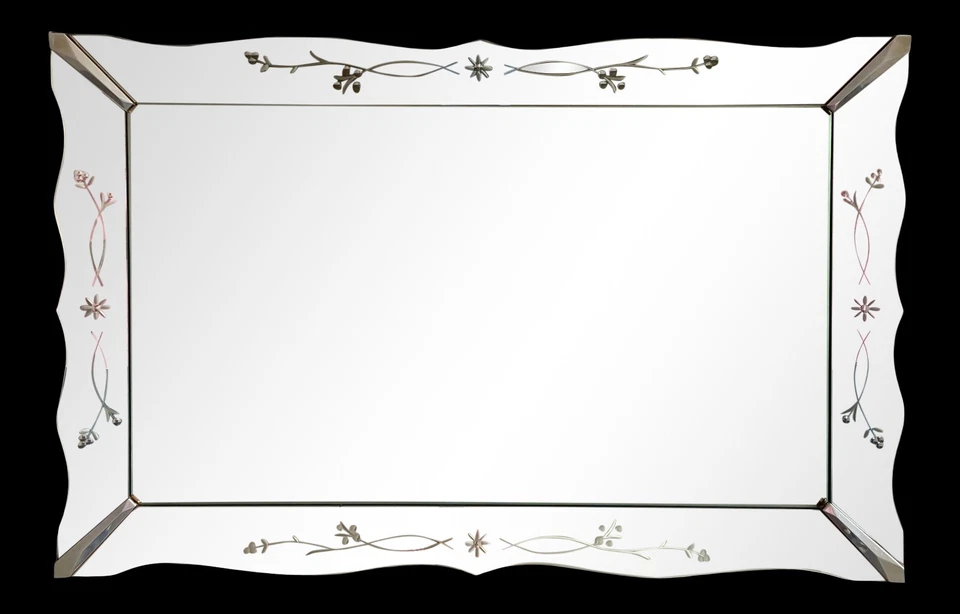 ESPEJO VENECIANO con FESTONEADO GRABADO FLORAL BOARDER ESTILO DECO 60"" X 40""  Foto 3 de 3