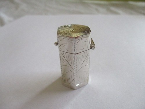 Sterling silver pill box Hexagon shape 1 and 1/4 tall engraved solid 925 silver