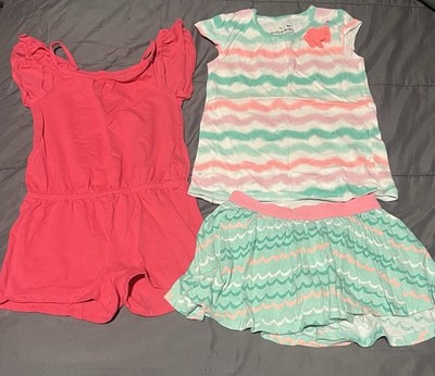 Girls 4T Summer Outfit Lot Romper Top Skort 3 Pc Cute Spring Clothing Bundle