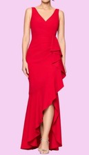 Betsy Adam Ruffled High-Low Gown Size: 8- Red RETAIL: 249