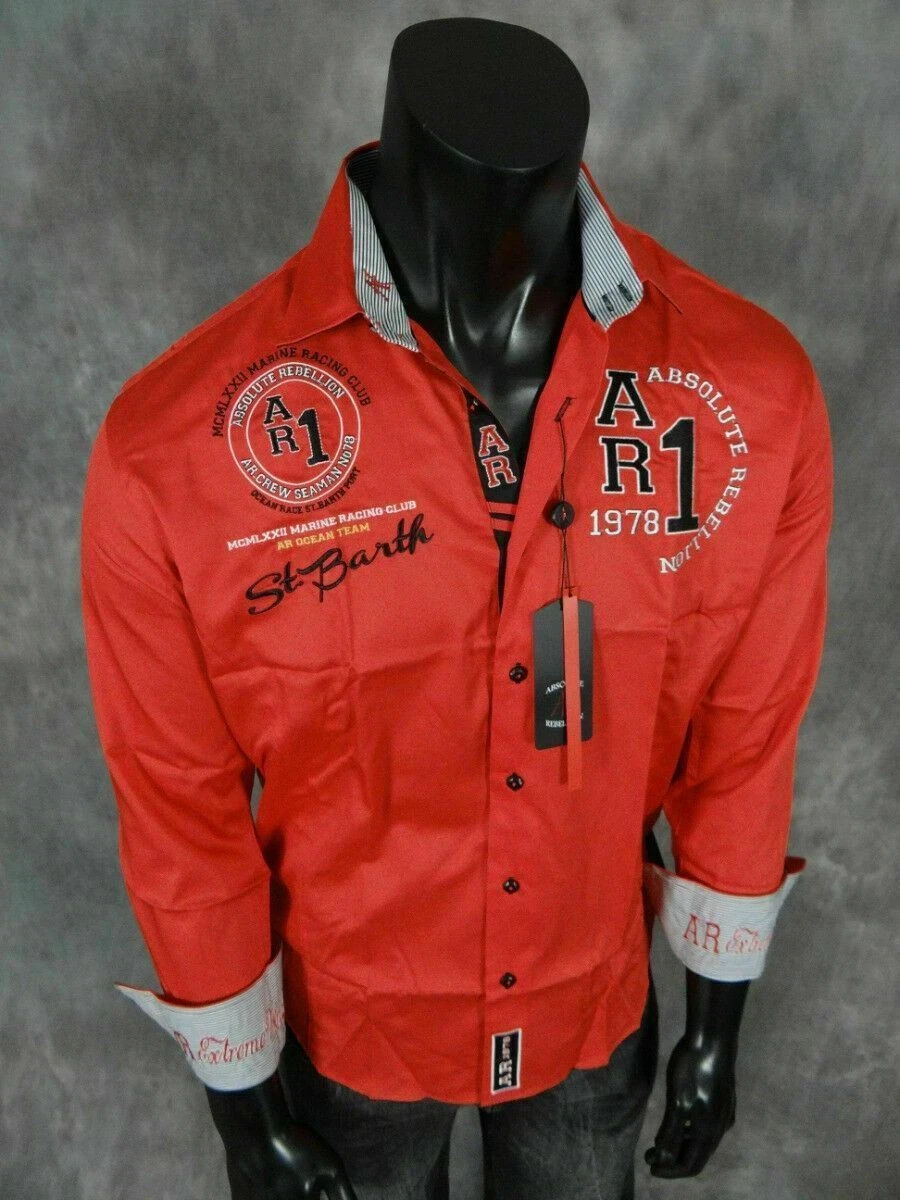 Mens ABSOLUTE REBELLION Red Shirt Embroidered AR1 Button Front