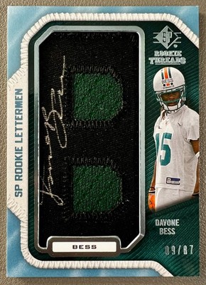 Davone Bess 2008 Upper Deck SP Rookie Threads Letterman B RPA #BE46 Dolphins /87