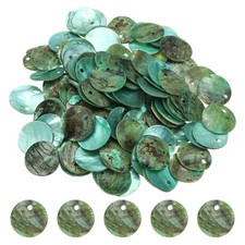 120Pcs Shell Beads for Jewelry Making, Flat Shell Coin, Lake Blue