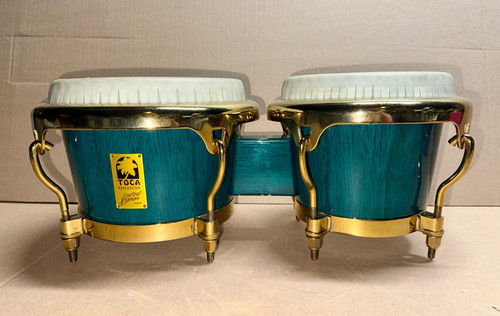 LIMITED EDITION TOCA BONGOS, KAMAN, TEAL WITH GOLD HARDWARE, CASE IS INCLUDED