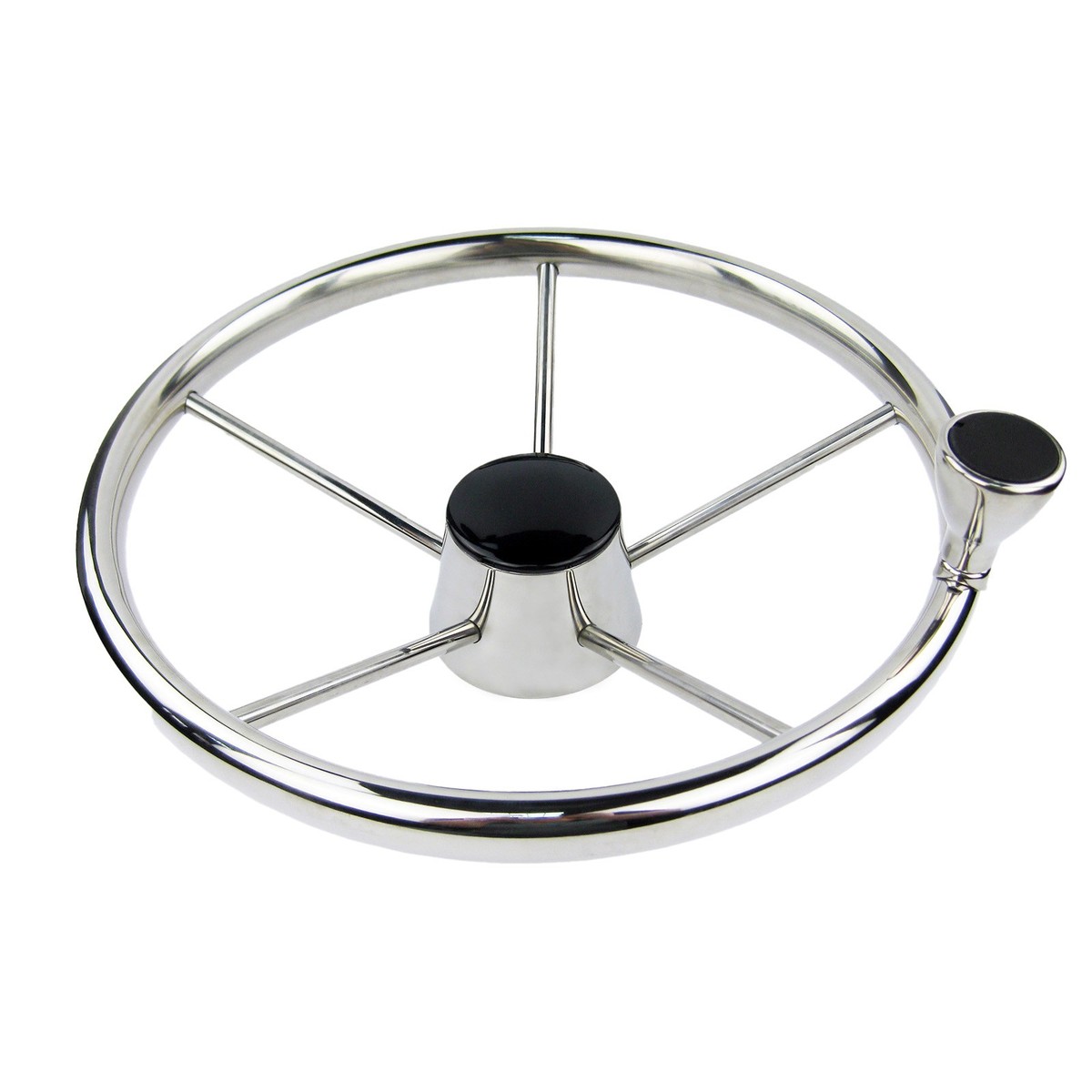 5 Spoke 13-1/2 Inch Boat Steering Wheel w/ Knob Destroyer Style