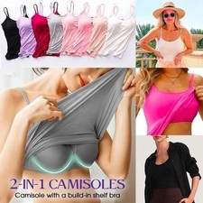 Women Built in Bra Padded Cami Vest 2 in 1 Camisole Tops With Shelf Tank T Shirt