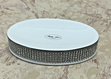 NEW Bella Lux Rhinestones Oval Ceramic Soap Dish White