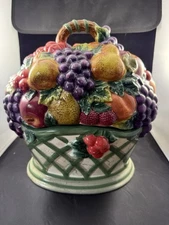 Vtg. Raymond Waites Cornucopia Ceramic Fruit Basket W/Lid Cookie Jar Soup Server