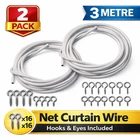 2 Pack 3m Net Curtain Wire with Hooks & Eyes – Cut to Size Curtain Cable