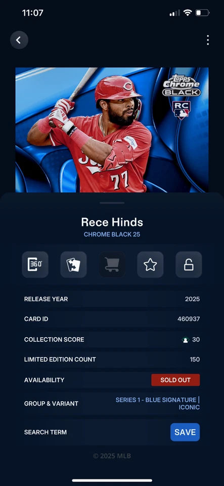 DIGITAL Topps Bunt Chrome Black 25 Rece Hinds Blue Signature 150cc - Image 2 of 2