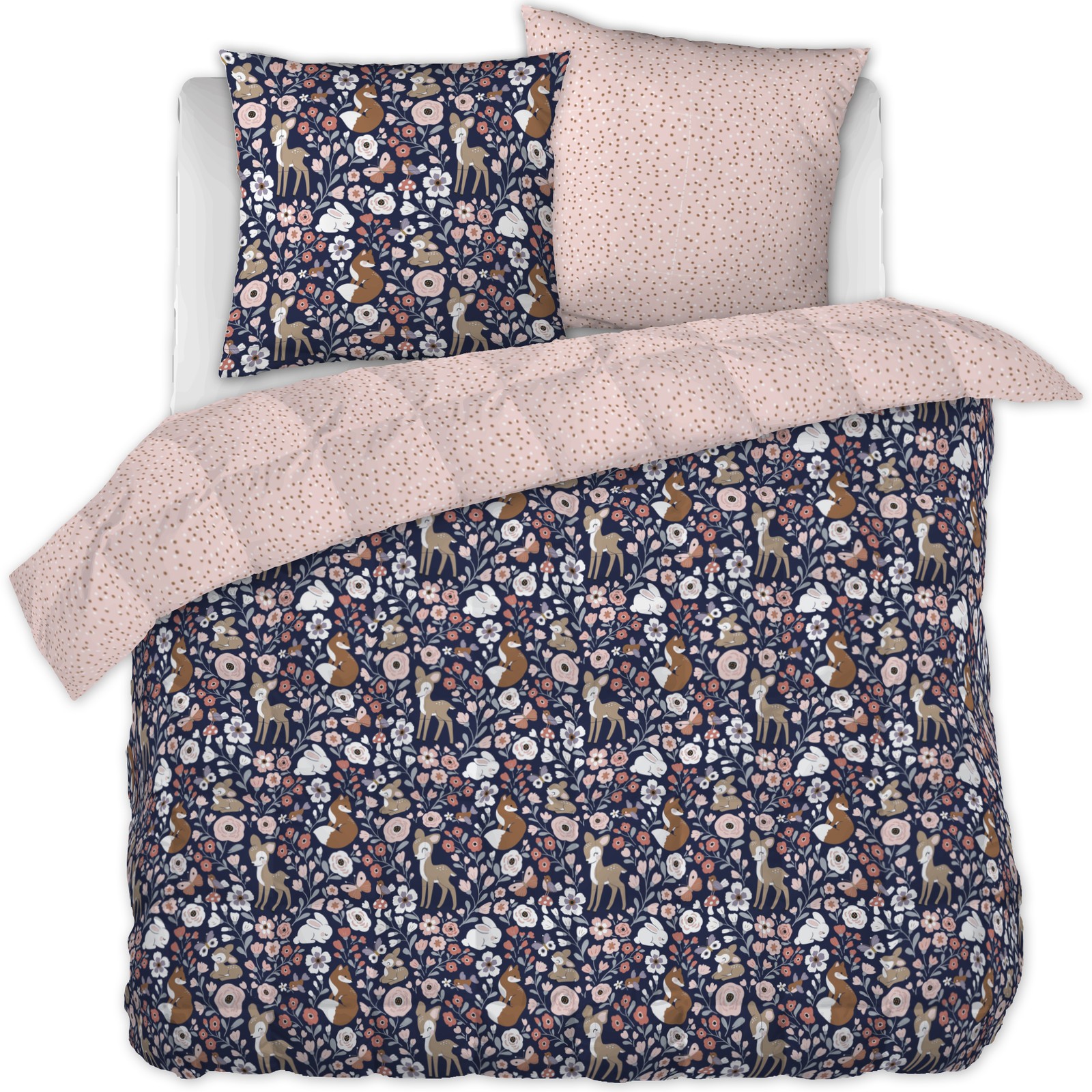 Parure de lit 220x240 cm en coton motif Forêt Enchantée avec 2 taies