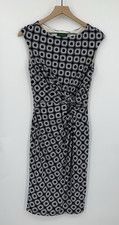 Ralph Lauren Dress Womens 8 Navy Blue White Geometric Sheath Preppy Stretch