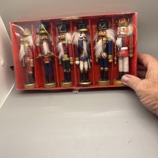 Box of 6 Wood Painted Nutcracker Christmas Holiday Ornaments 5" New