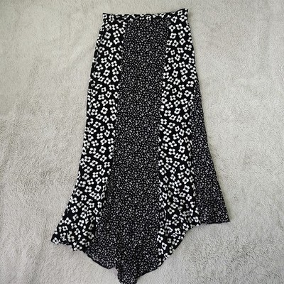 ASOS Midi Skirt Women's 4 US Black White Floral Patchwork Slit Asymmetrical