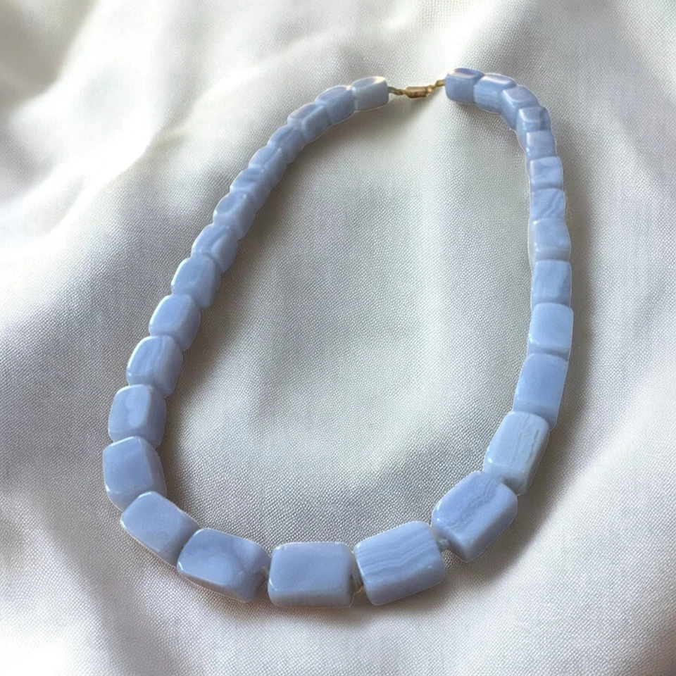 Beautiful Blue Lace Agate Beaded Rectangle Stones Polished Barrel Clasp - Image 3 of 4